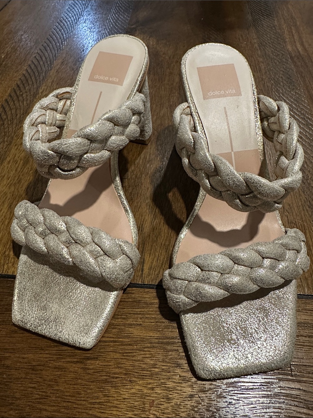 Dolce Vita Metallic Cream Braided Double-Strap Mules
